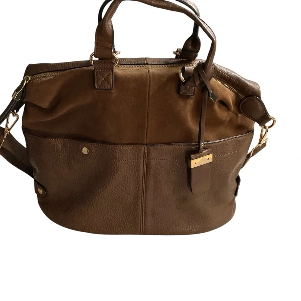 Unbranded Mixed Material Brown Satchel Handbag Detachable Strap Crossbody Bag